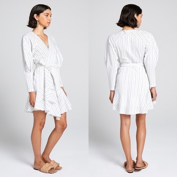 A.L.C. Dresses & Skirts - A.L.C. Enzo Dress Stripe Wrap Poplin White Salmon Size 2 NWT